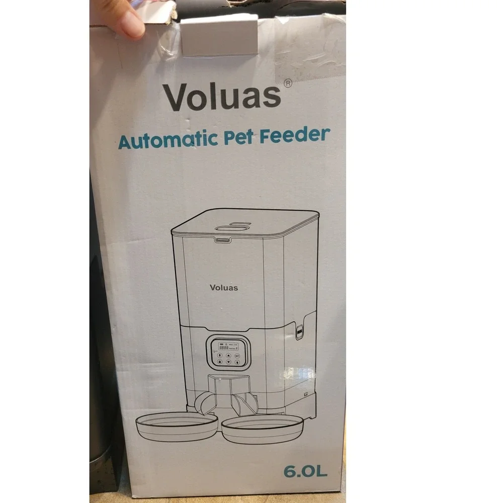 Voluas Automatic Pet Feeder 6.0L Black Dual Bowl Timed Feeding Voice Recorder
